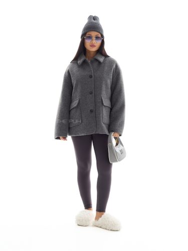 Темно-серая короткая шерстяная куртка-пальто