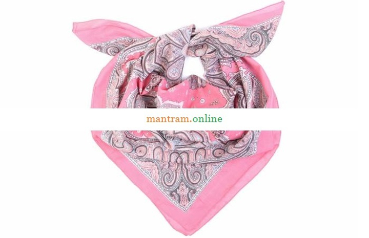 Платок материал Хлопок 100% "Веер из огурцов" цвет розовый с зеленым 95x95 см.