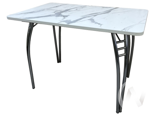 Стол Паук (опоры хром/пластик мрамор белый; кромка белый)
