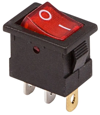 Клавиша-тумблер квадрат  средний 1пол 12V 15А (3с) ON-OFF красный с подсветкой Mini REXANT 362170