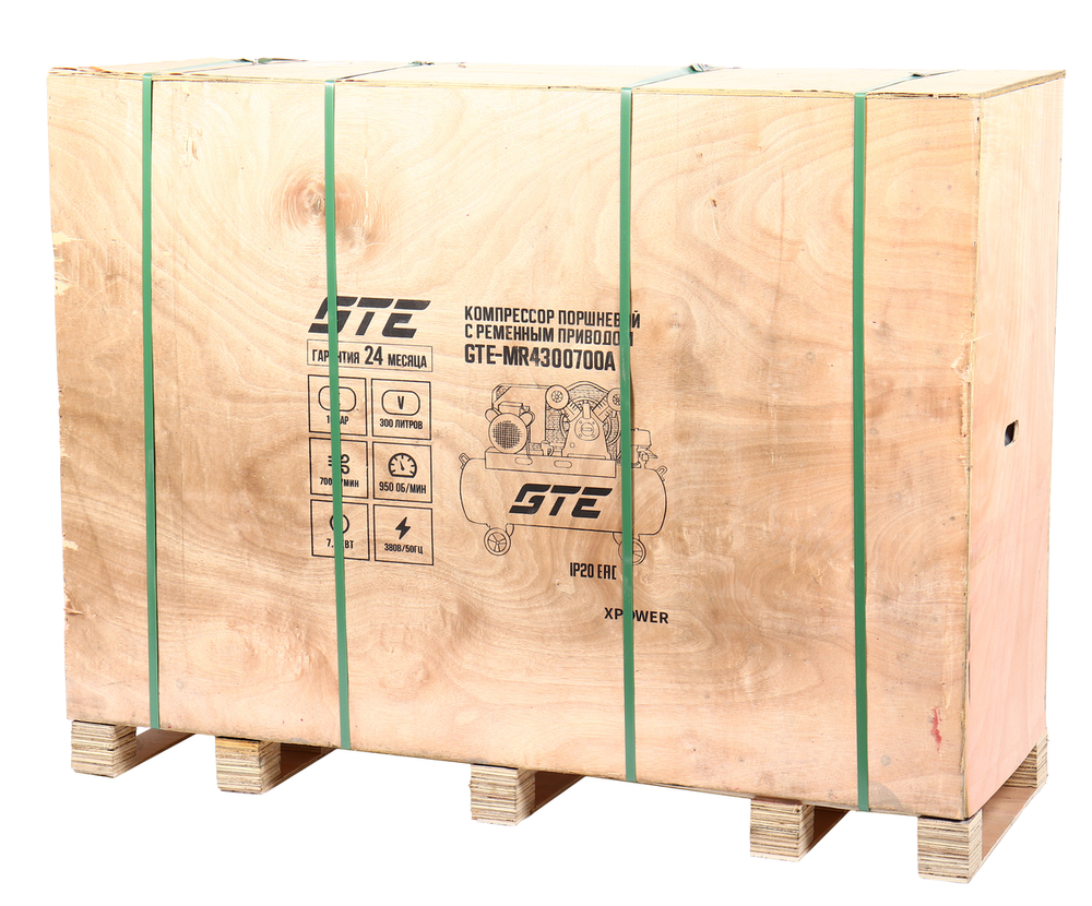 Компрессор пневматический 380В 7.5кВт 16атм 700л/мин. ресивер-300л поршневой ременный GTE
