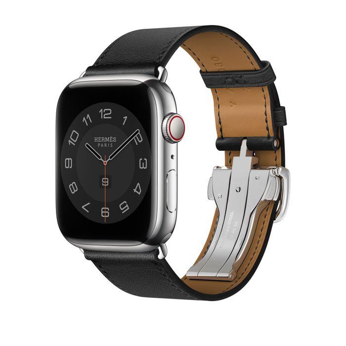 Apple Watch Hermes 45mm Noir Swift Leather Single Tour Deployment Buckle