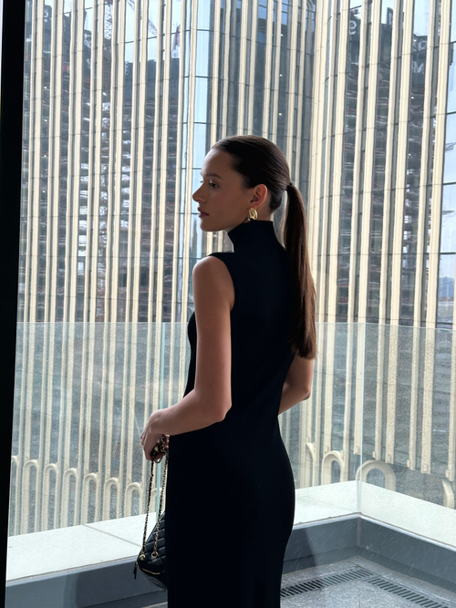 Платье из вискозы со стойкой макси черное