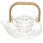 Чайник заварочный стеклянный 850мл «Хай-Тек» с бамбуковой ручкой и стеклянным ситом