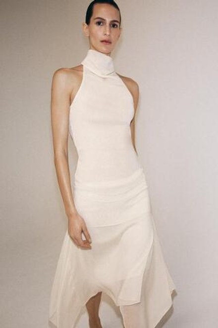 ZARA СТРУЯЩАЯСЯ ЮБКА АСИММЕТРИЧНОГО КРОЯ, ЭКРЮ