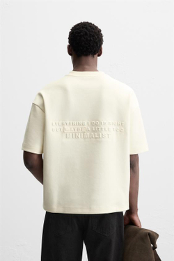 ZARA ФУТБОЛКА С РЕЛЬЕФНОЙ НАДПИСЬЮ, ЖЕЛТОВАТО-БЕЛЫЙ