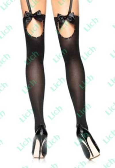 Чулки черные плотные со стразами