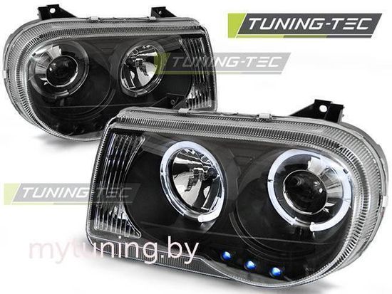 Передние фары angel eyes black для Chrysler 300C