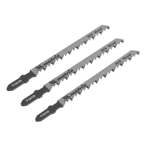 Полотна для электро лобзика по дереву, 3 шт, T101D, 75 х 4.0 мм, HCS Matrix Professional, 78202