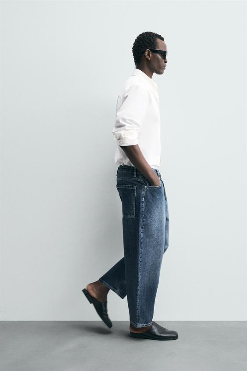 ZARA ДЖИНСЫ TAPERED WIDE FIT, СИНИЙ