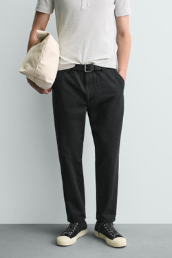 ZARA БРЮКИ CARROT FIT С ЭФФЕКТОМ ПОТЕРТОСТИ, ЧЕРНЫЙ