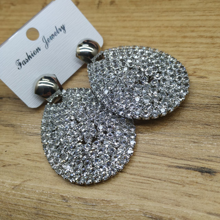 Серьги-гвоздики Royal полукруг подвеска капля кристаллы металл серебристый 5,5 см