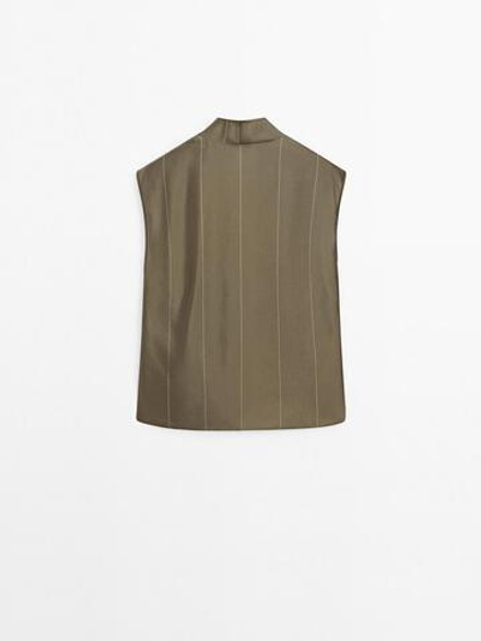 Massimo Dutti Блуза из струящейся ткани в полоску, хаки