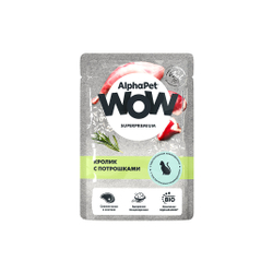 ALPHA PET WOW Влажный корм пауч для кошек с чувствительным пищеварением кролик с потрошками 0,085 кг