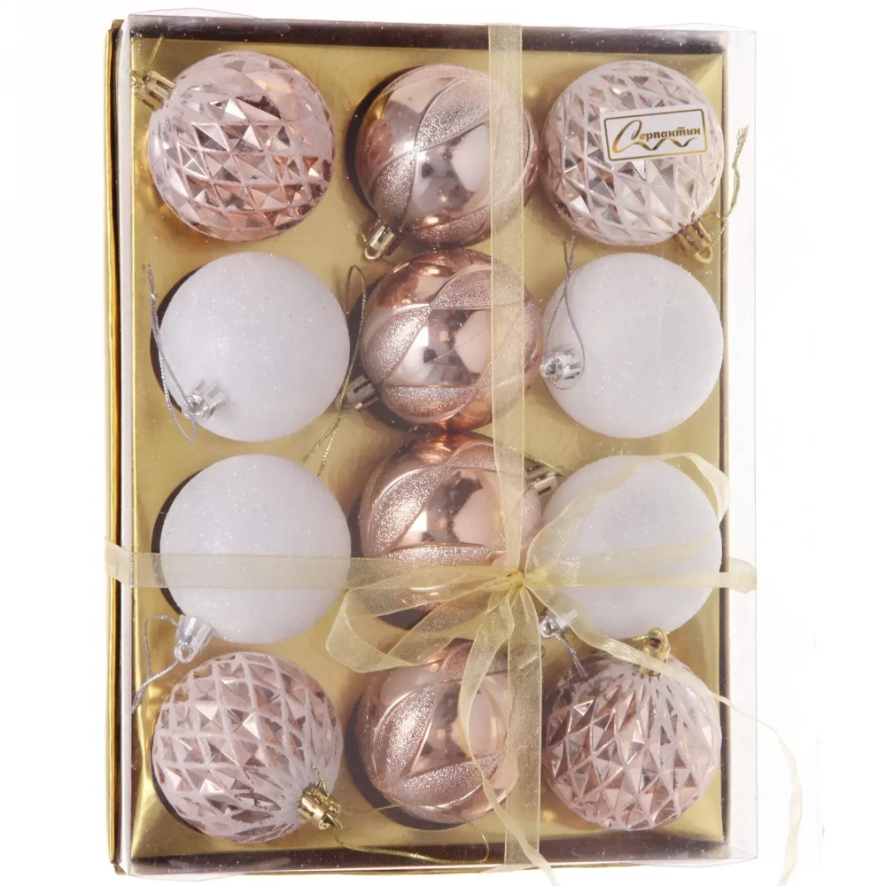 Набор шаров 6 см «Нежность» (в наборе 12 шт), Шампань/Белый