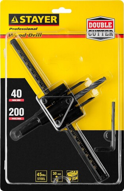 STAYER Балеринка, d 40-200 мм, двурезцовое, сверло по дереву регулируемое (2944-200)