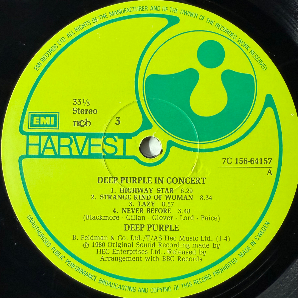 Deep Purple ‎– In Concert 2LP (Швеция 1980г.)