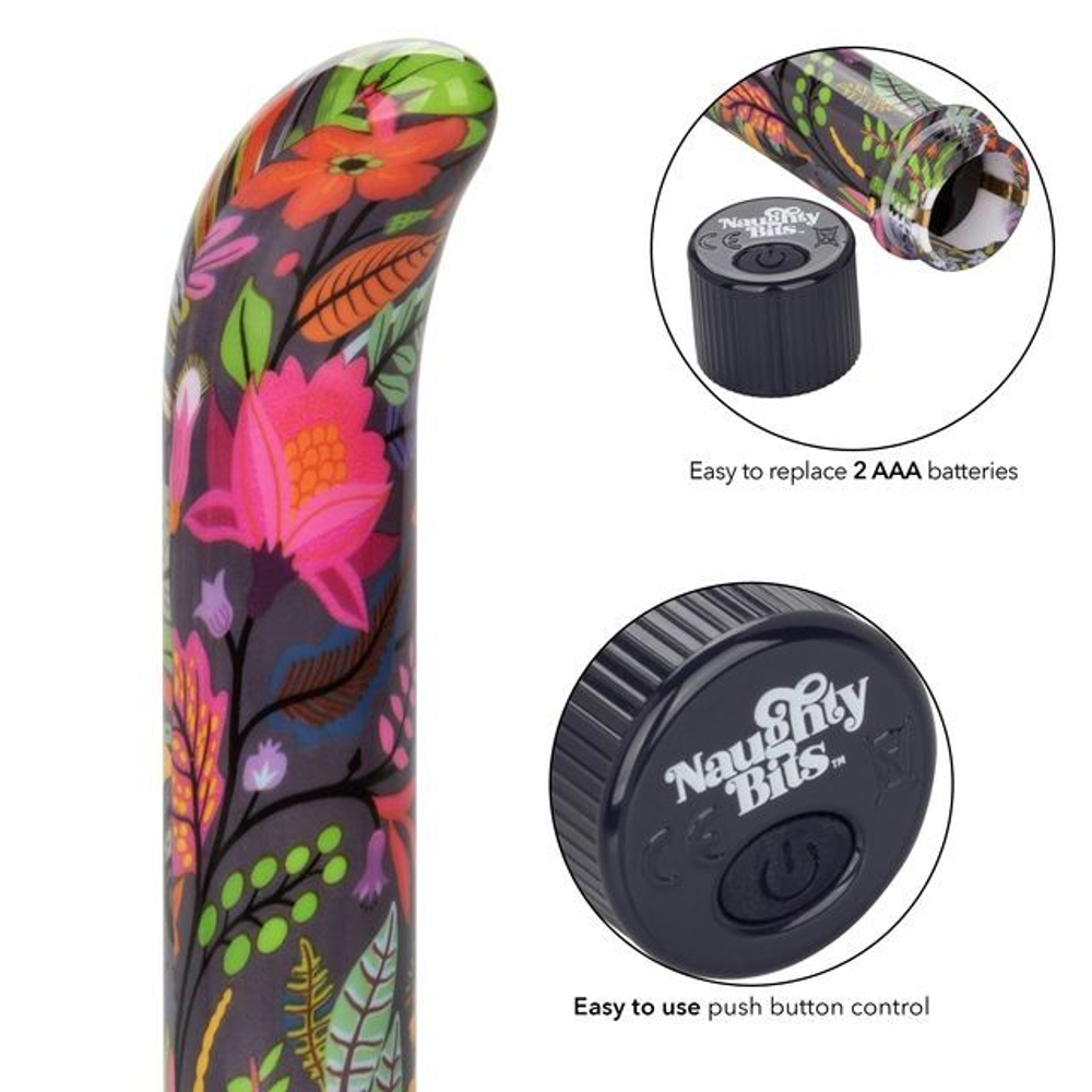 Черный мини-вибратор с цветочным принтом Lil Fucker Mini G-Spot Vibrator - 12,75 см. (Цвет: черный)