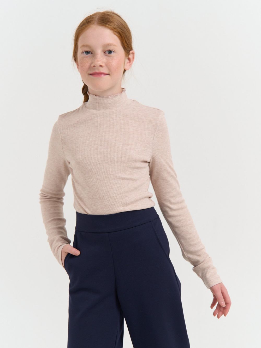 Бадлон с волнистым воротом "Бежевый меланж" 7+