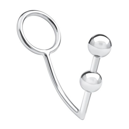 Кольцо на пенис с анальным стимулятором Two Bead Stainless Steel Anal Hook & Cock Ring