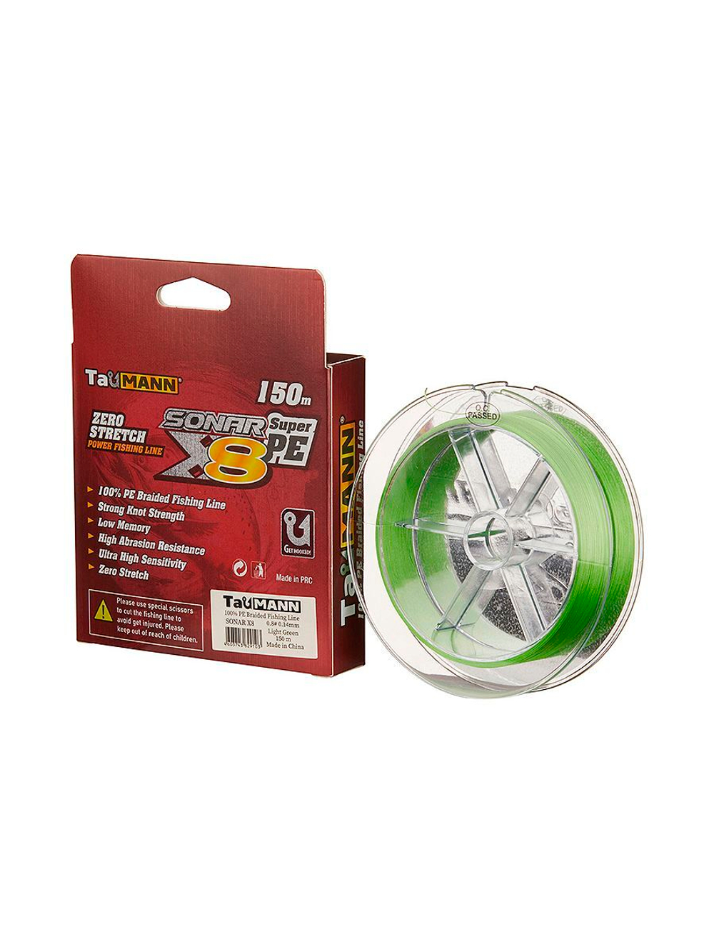 Плетеный шнур для рыбалки TauMANN Sonar PE X8 150m #0.4 (0.10mm) Light Green