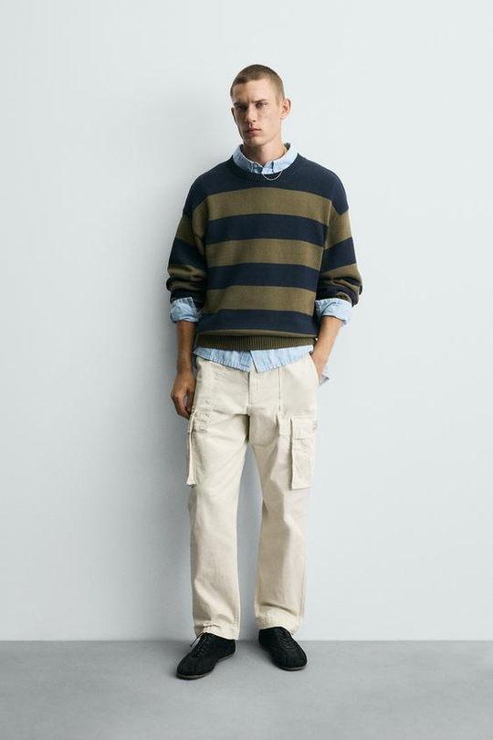 ZARA БРЮКИ КАРГО RELAXED FIT, КАМЕННО-СЕРЫЙ