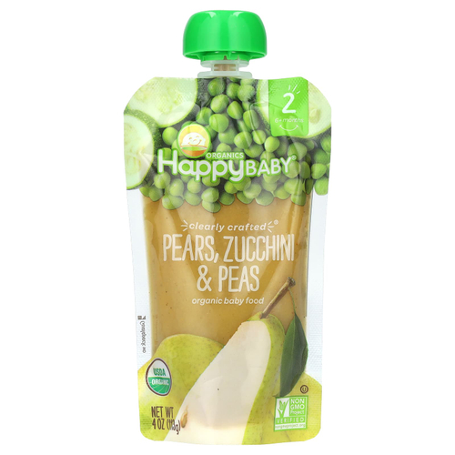 Happy Family Organics, Happy Baby®, органическое детское питание, для детей от 6 месяцев, груши, цукини и горох, 113 г (4 унции)