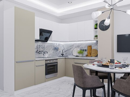 Угловая модульная кухня Фьюжн-04 Silky Grey/Silky White - Белый 2140*2500/1800*600