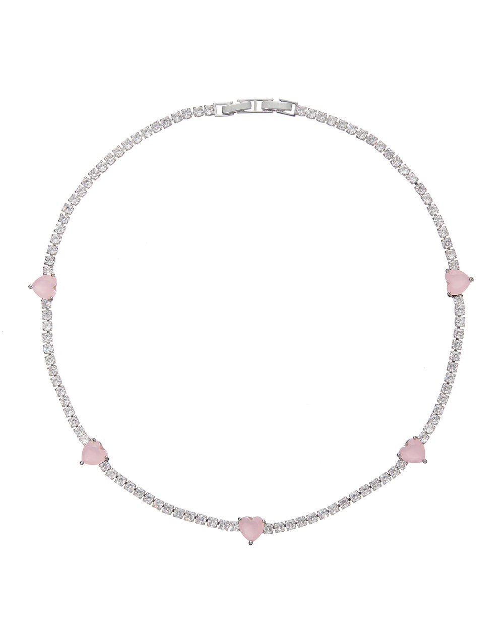 Колье-полоса цирконов, 5 розовых сердец