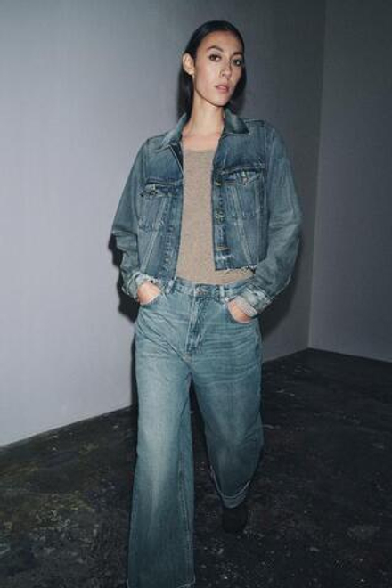 ZARA ДЖИНСЫ BAGGY СО СРЕДНЕЙ ПОСАДКОЙ — ZW COLLECTION, ЛИНЯЛЫЙ СИНИЙ