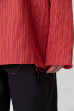 Косоворотка из красного льна в полоску