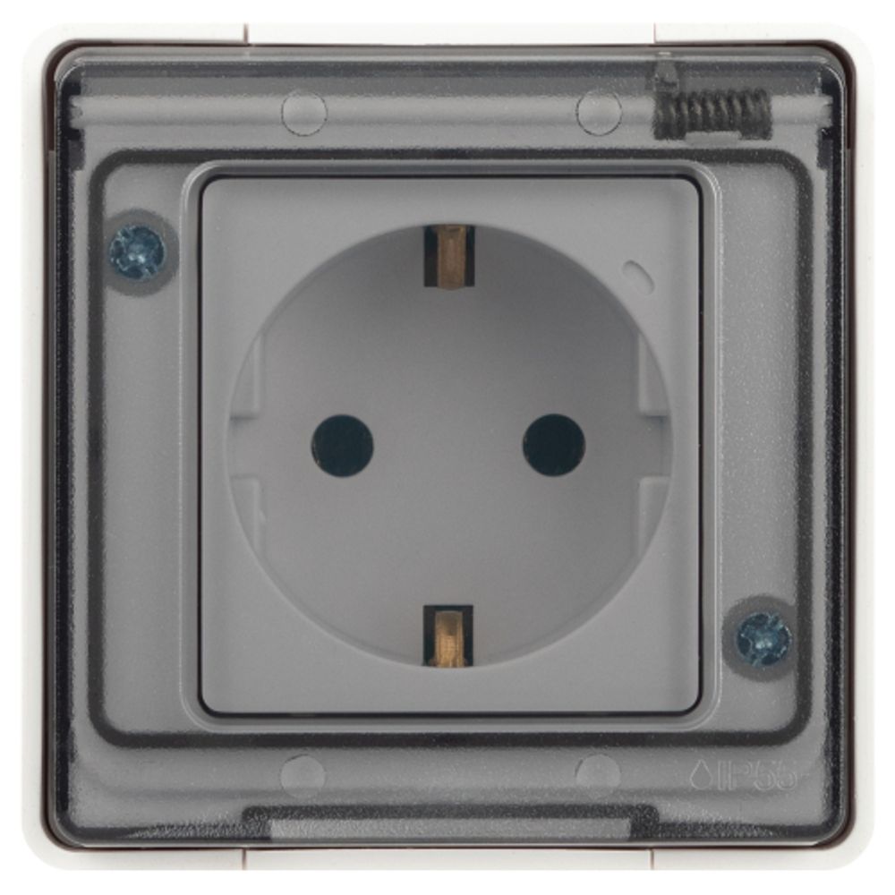 Розетка ЭРА Эксперт 11-2501-01 с заземлением с крышкой 2P+E IP55 16A-250В ОУ белый