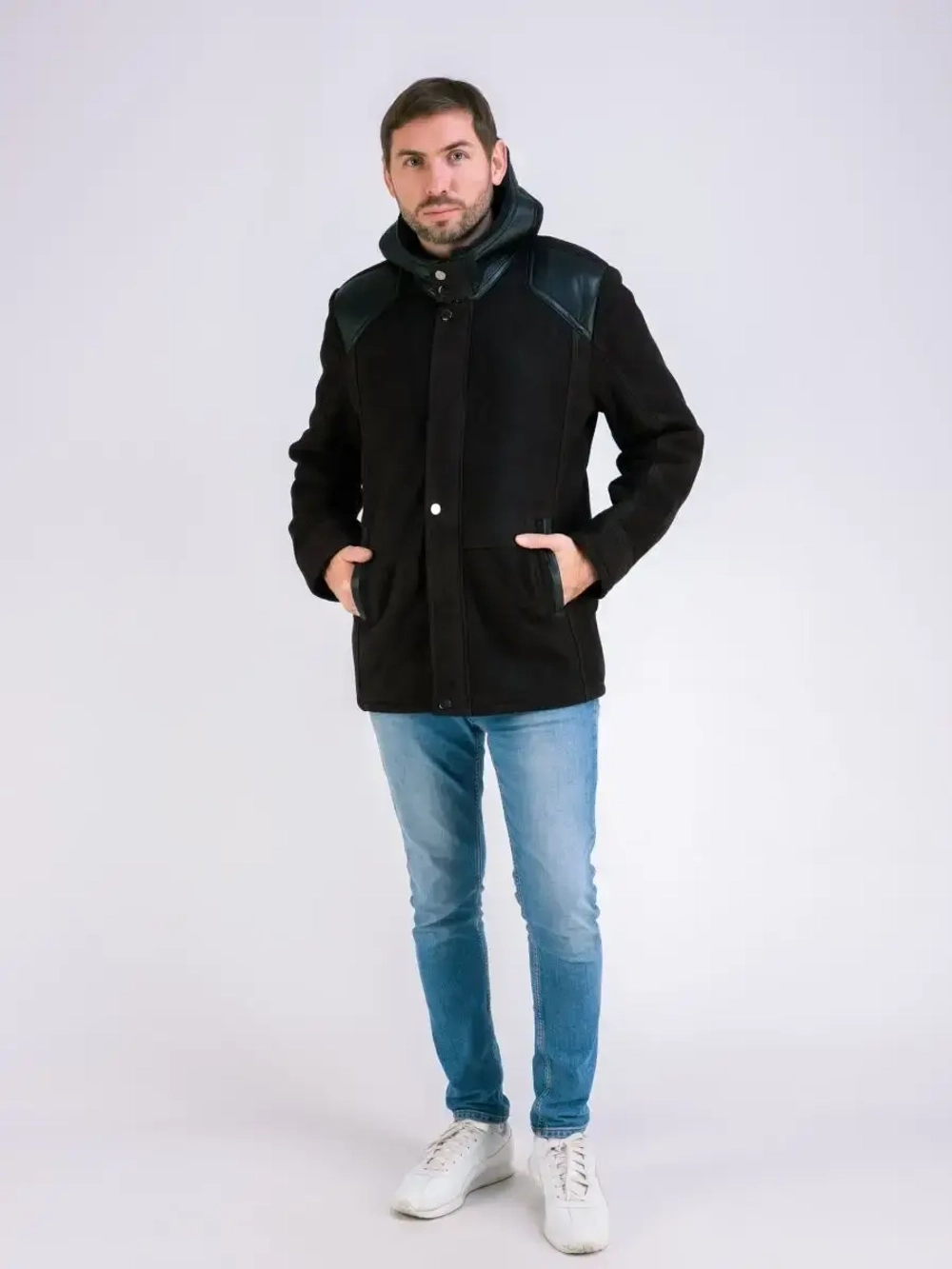 Дубленка мужская натуральная зимняя с капюшоном Турция