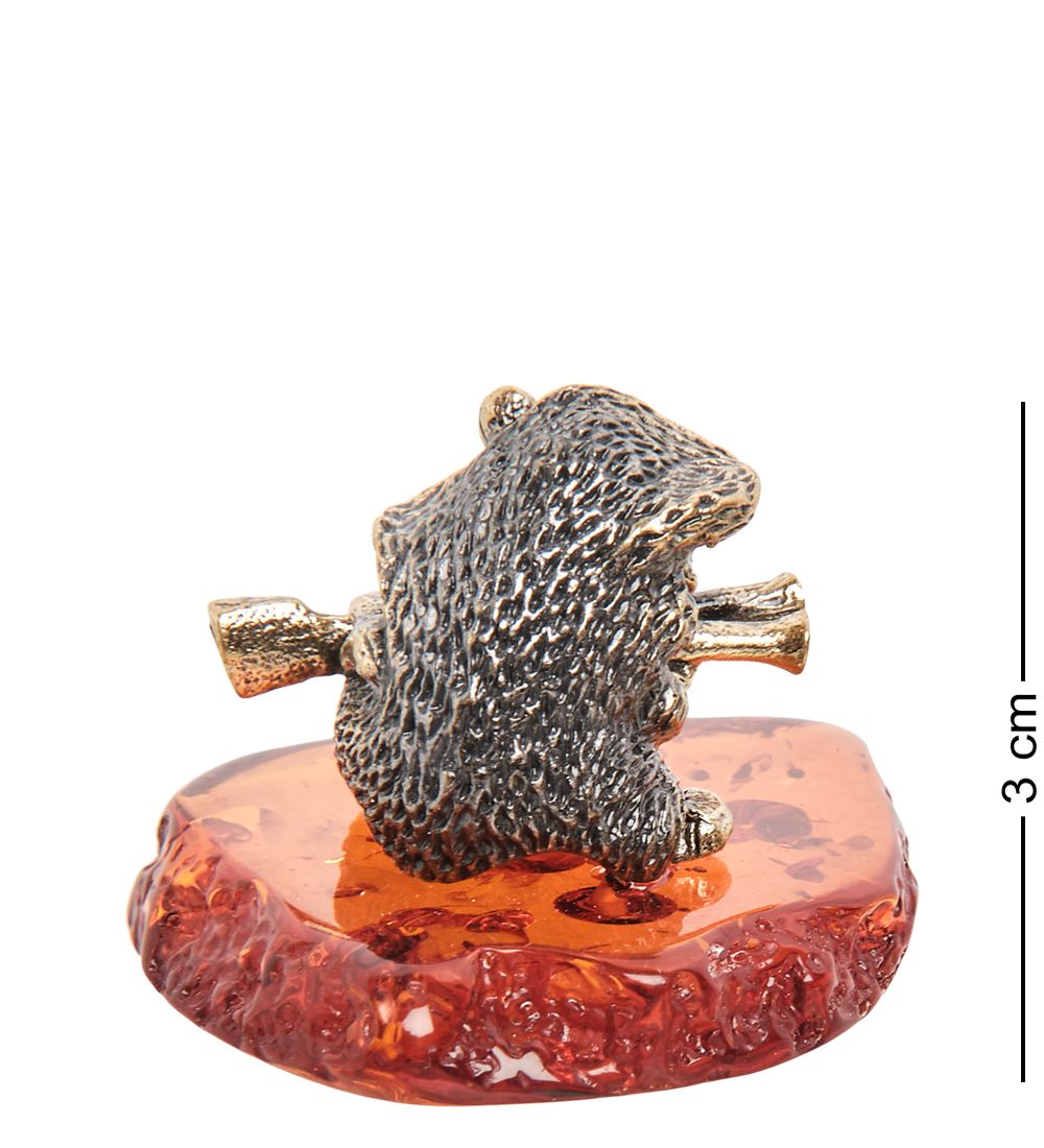 Народные промыслы AM- 276 Фигурка «Еж с ружьем» (латунь, янтарь)