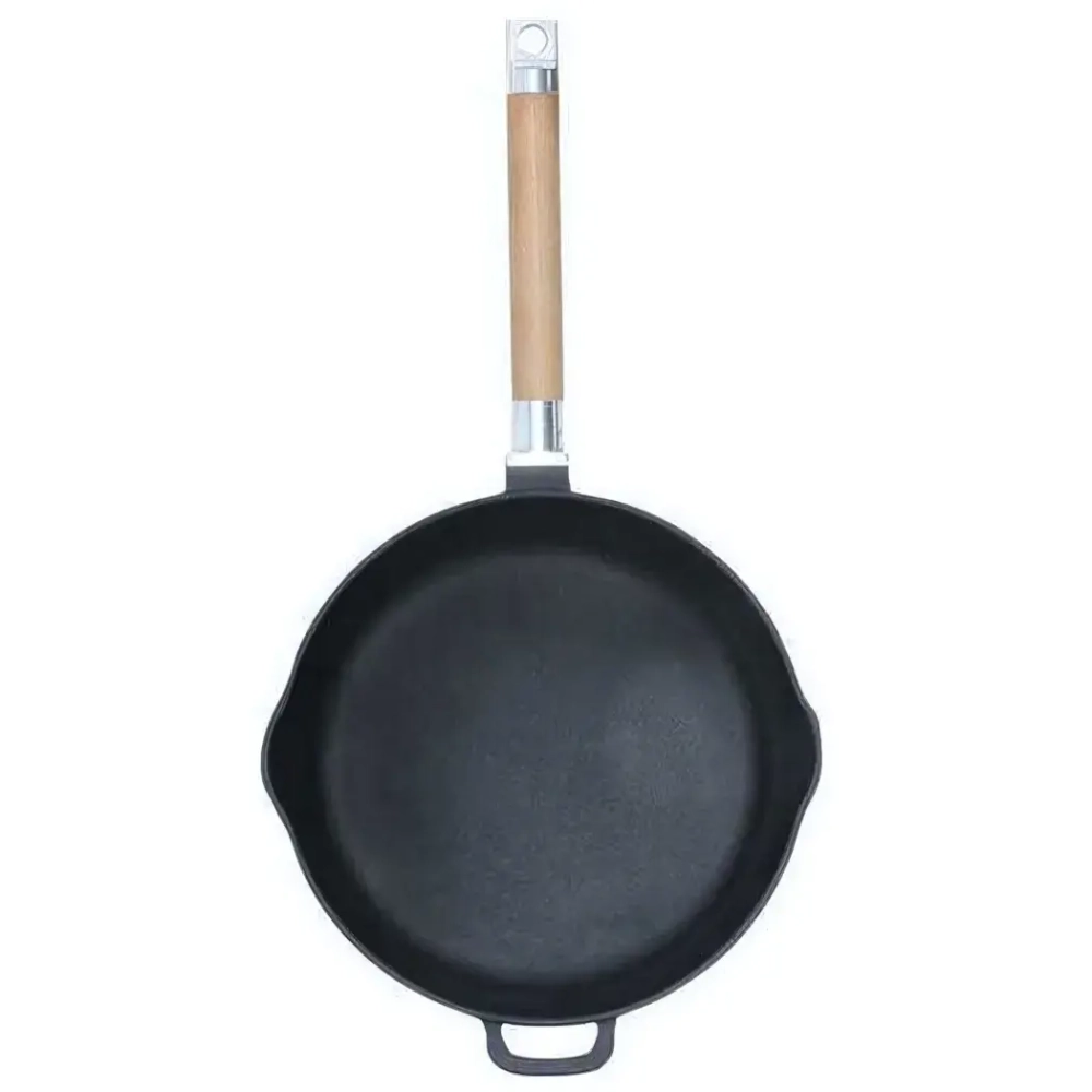 Сковорода чугунная со съемной деревянной ручкой и двумя сливами 24см Гардарика 0224