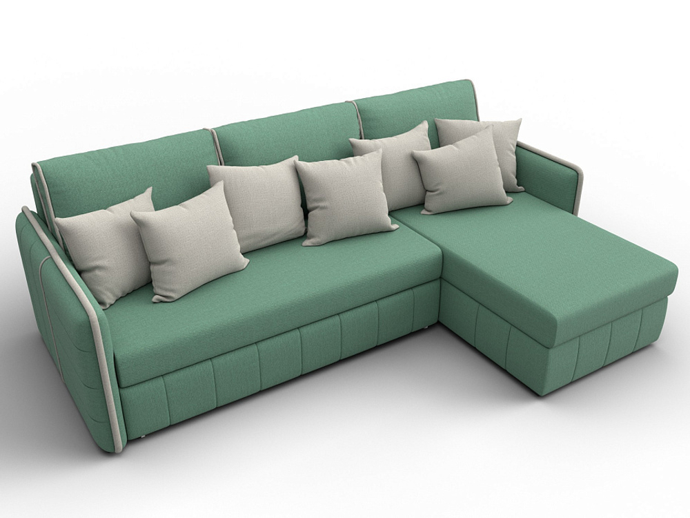 Диван угловой Лига-078 угол универсальный РОГОЖКА Амур 11 зеленый/Амур 02 бежевый