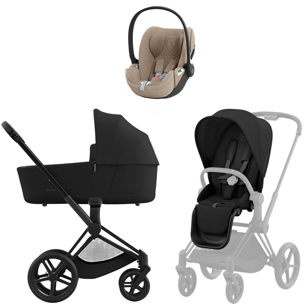 Коляска Cybex Priam IV Matt Black complete Cloud T Cozy Beige Plus Base T 4 в 1 Sepia Black