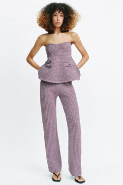 ZARA ЭЛАСТИЧНЫЕ БРЮКИ ИЗ РЕЛЬЕФНОЙ ТКАНИ, ЛИЛОВЫЙ