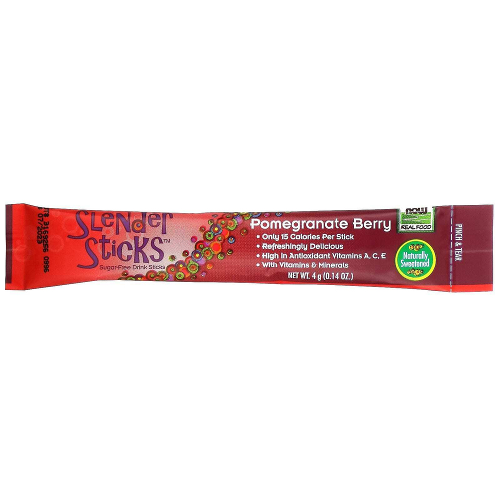 NOW Foods, Real Food, Slender Sticks, со вкусом граната и ягод, 12 стиков, по 4 г (0,14 унции)