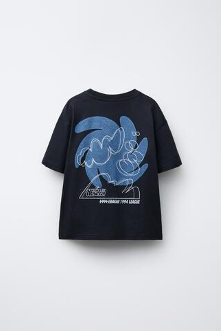 ZARA ФУТБОЛКА С РЕЛЬЕФНЫМ ПРИНТОМ, ЧЕРНЫЙ