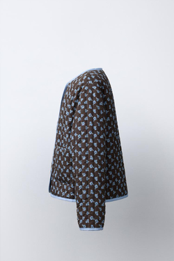 ZARA СТЕГАНАЯ КУРТКА С ЦВЕТОЧНЫМ ПРИНТОМ, КОРИЧНЕВЫЙ