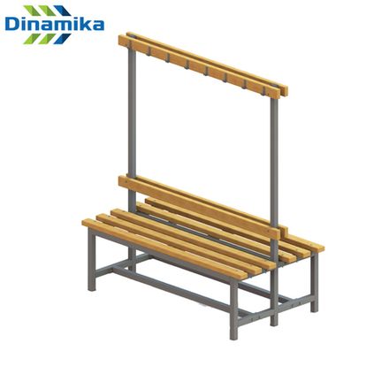 Скамейка для раздевалки двухсторонняя с вешалкой 1500 мм сиденье из дерева