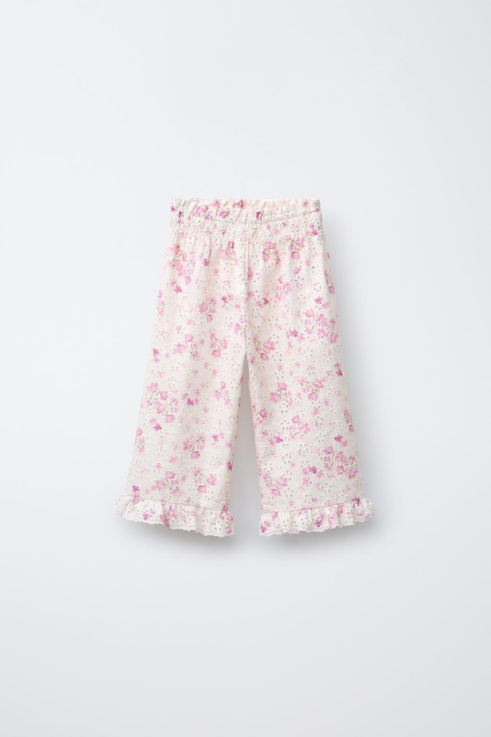 ZARA БРЮКИ ШИФФЛИ С ЦВЕТОЧНЫМ ПРИНТОМ, РОЗОВЫЙ