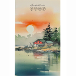 Скетчбук-гормошка А5, 16л., "На берегу реки", 150 г/м2, Проф-Пресс, без скрепления(складной), ламинирав. картон, матовая ламинация, выб. лак, офсет