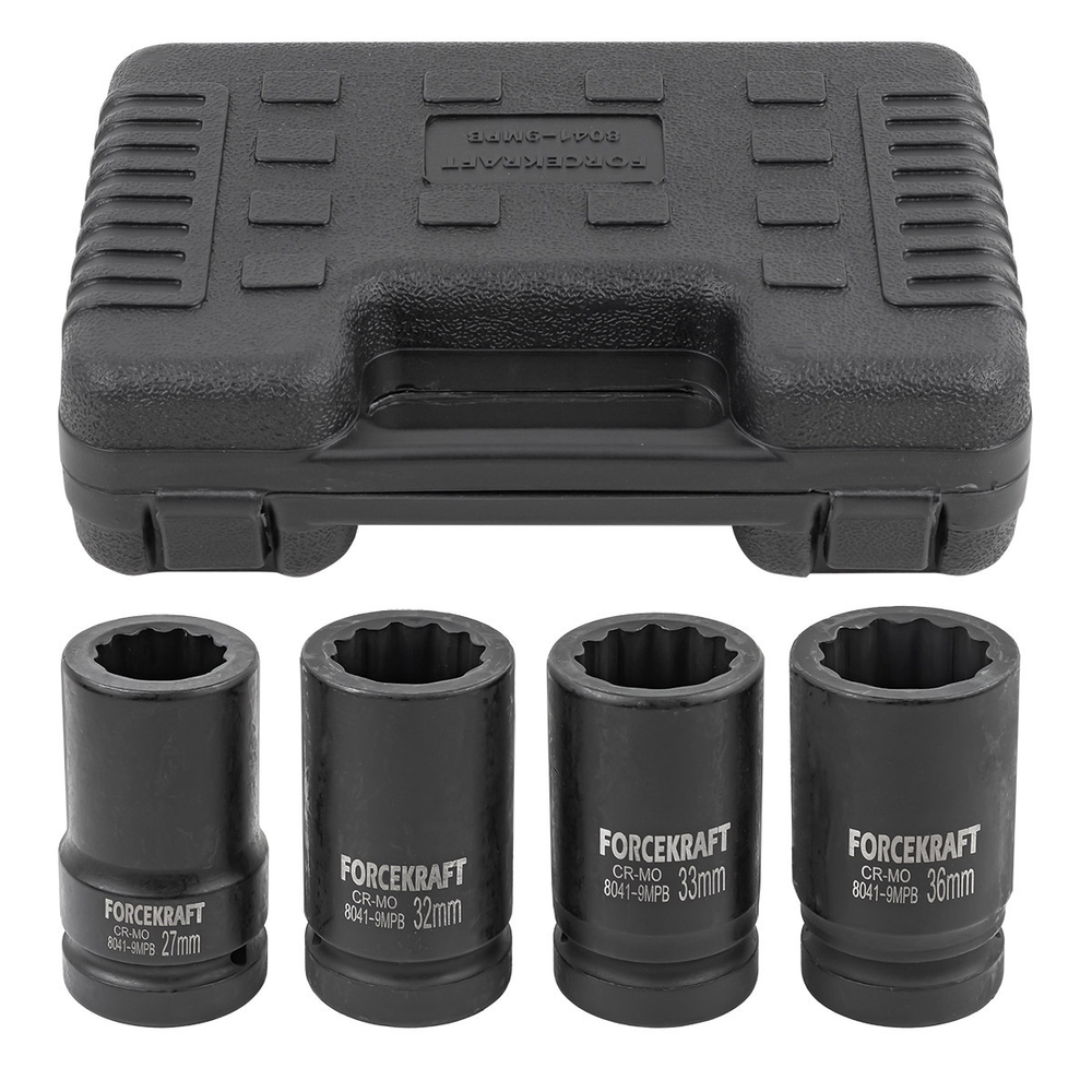 Головки ударные глубокие, набор 4пр., 1''(12гр.) FORCEKRAFT FK-8041-9MPB