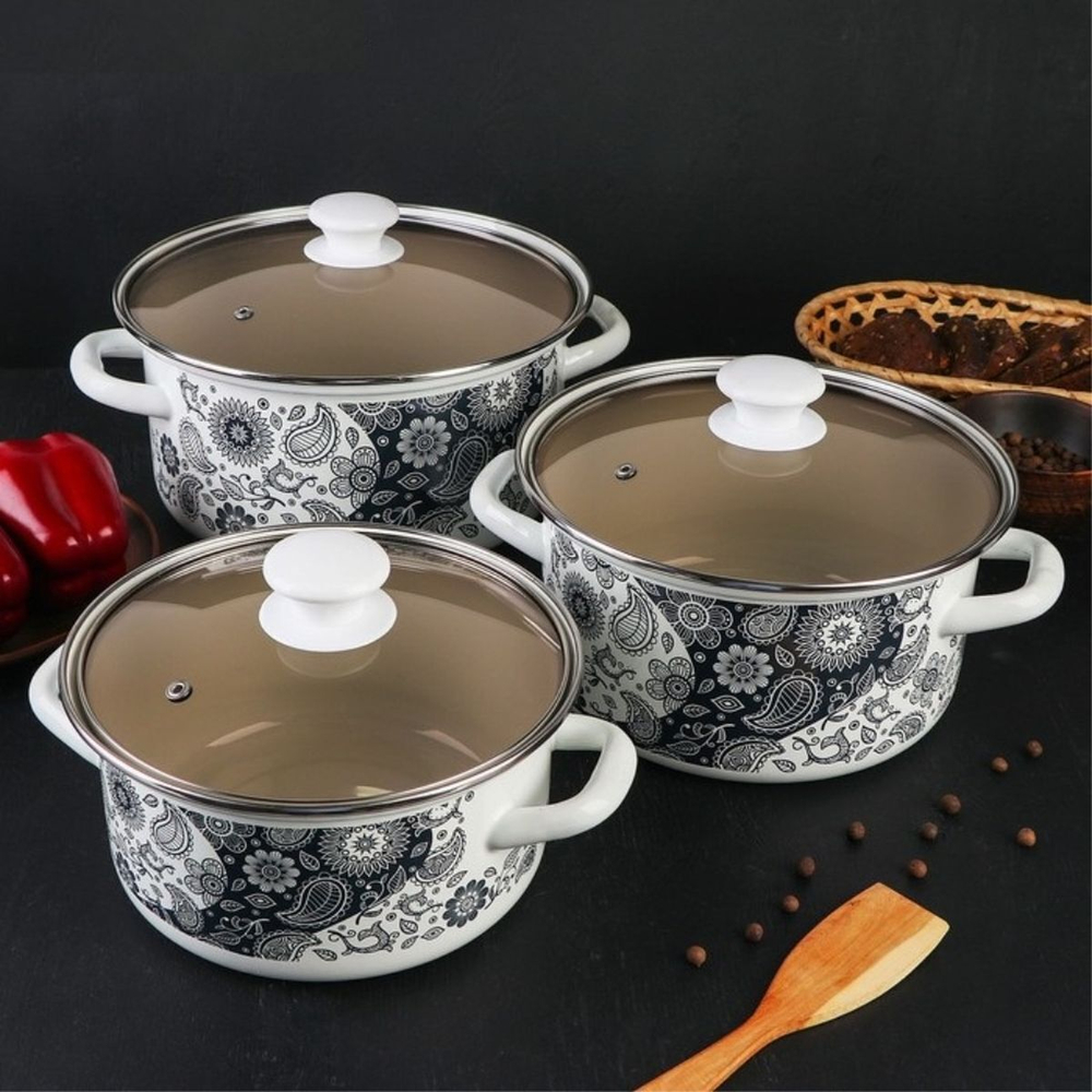 Набор эмалированной посуды 6 пр, кастрюли 2.3,3,4л, Керчь, День и ночь-1-Экстра