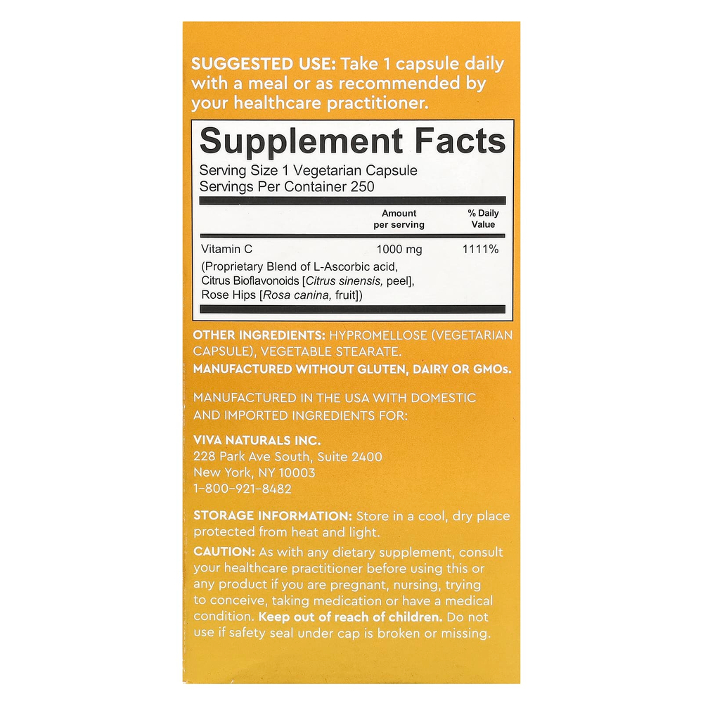 Viva Naturals, Витамин C, 1000 мг, 250 растительных капсул