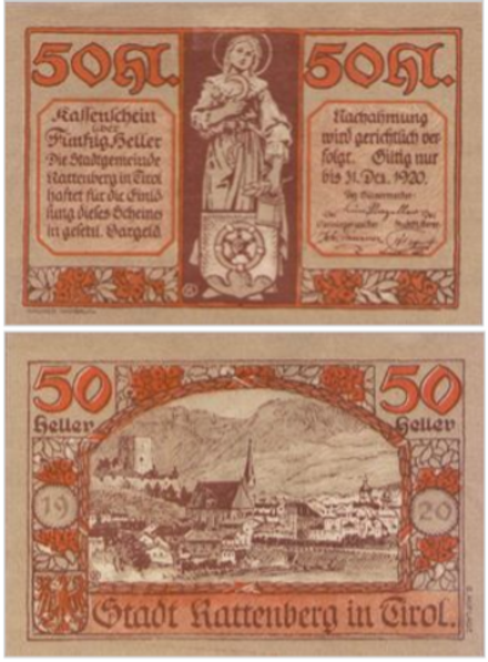 Австрия 50 геллеров 1920 Раттенберг aUNC