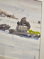 Картина авторская акварельная в паспарту 30х40 см на стену для интерьера "Зимняя рыбалка"