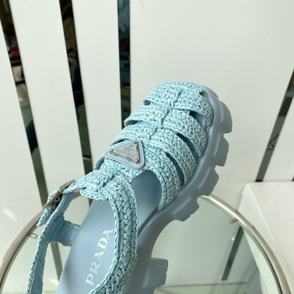 Prada Monolith Crochet Cage Sandals